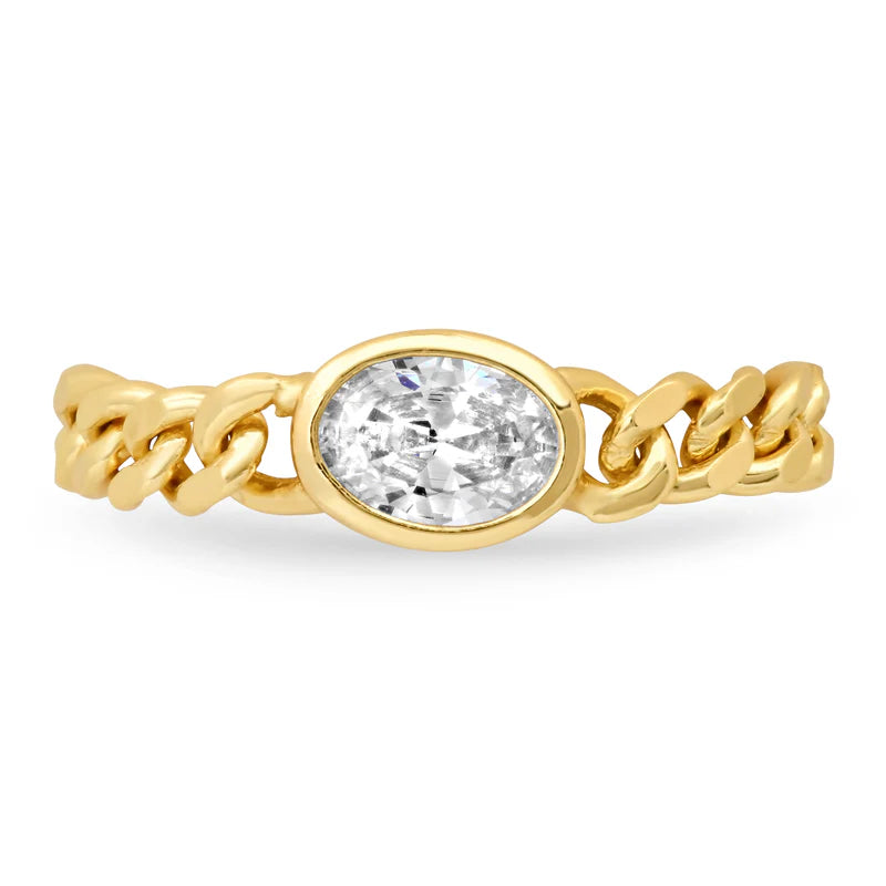 Jen Hansen Cuban Link Cz Oval Ring, Gold