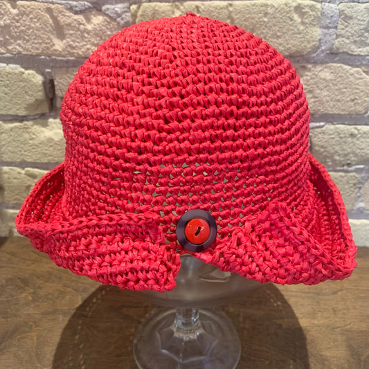 dot.s Red Raffia Hat With Button