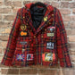 Red Plaid Blazer With Patches