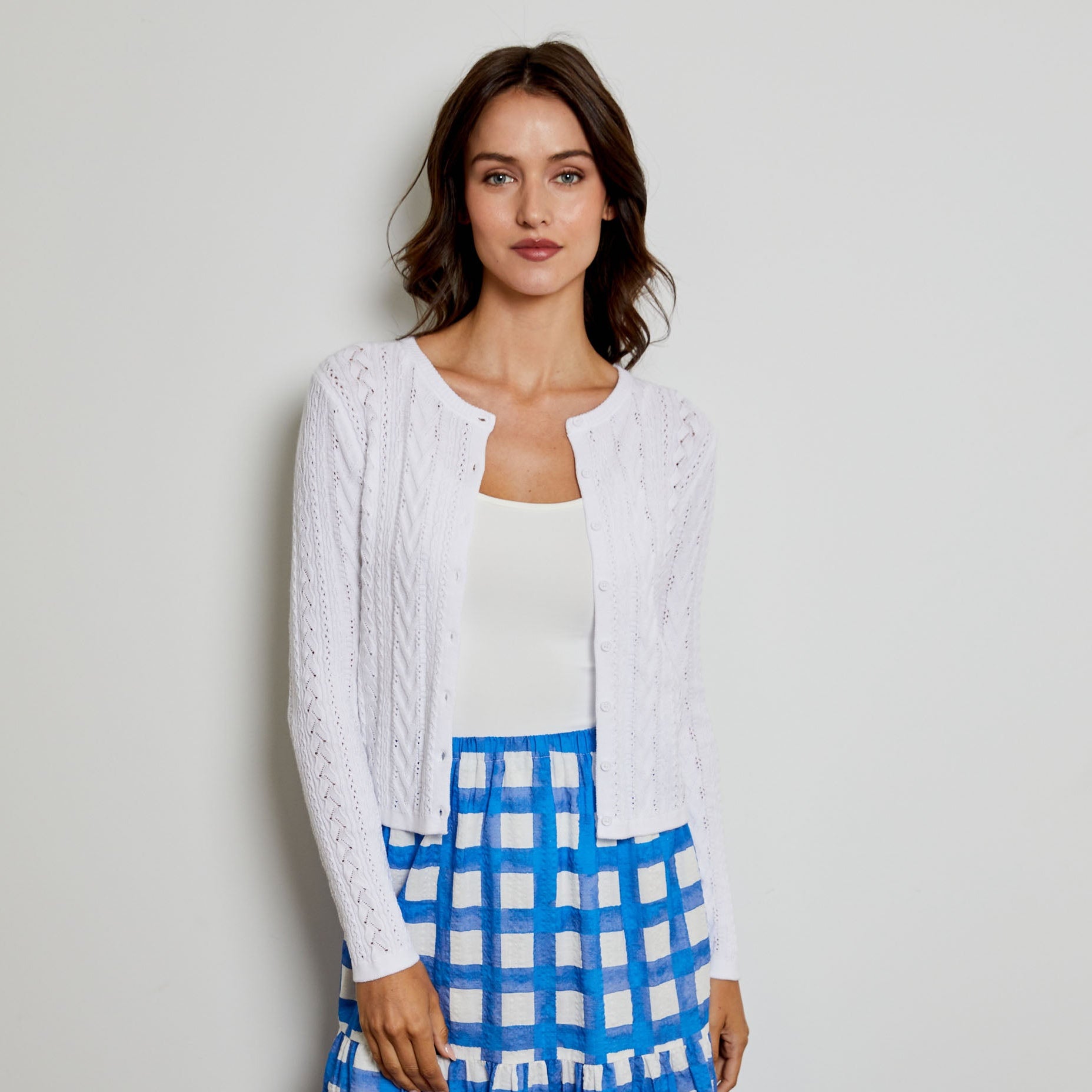 Design History Pointelle Crew Cardigan - shoostore