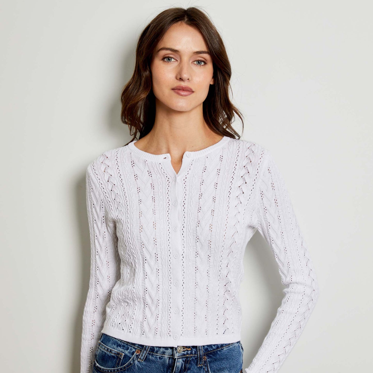 Design History Pointelle Crew Cardigan - shoostore