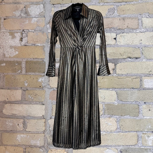 Current Air Black &  Gold V-neck Midi Dress