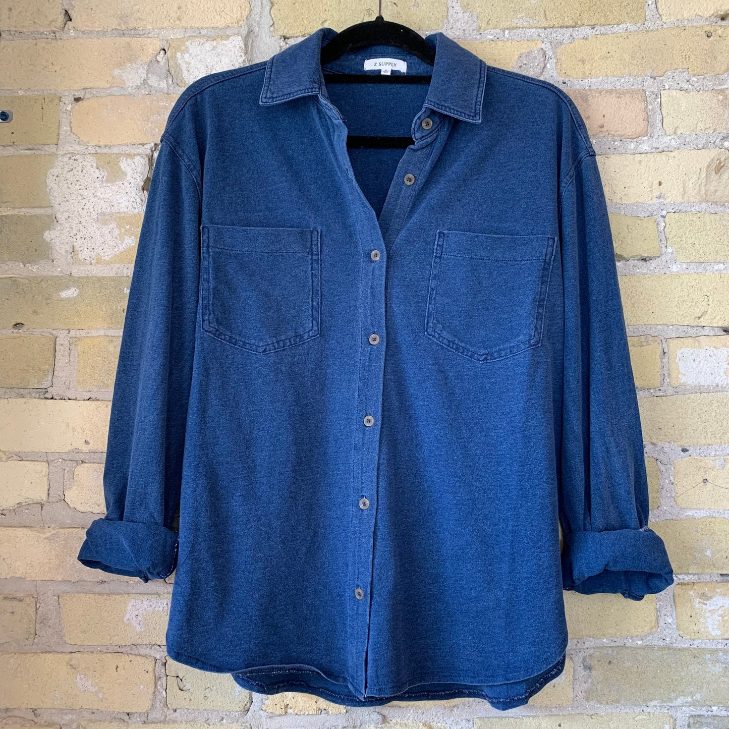 Z Supply Reese Jersey Denim Button Up Indigo - shoostore