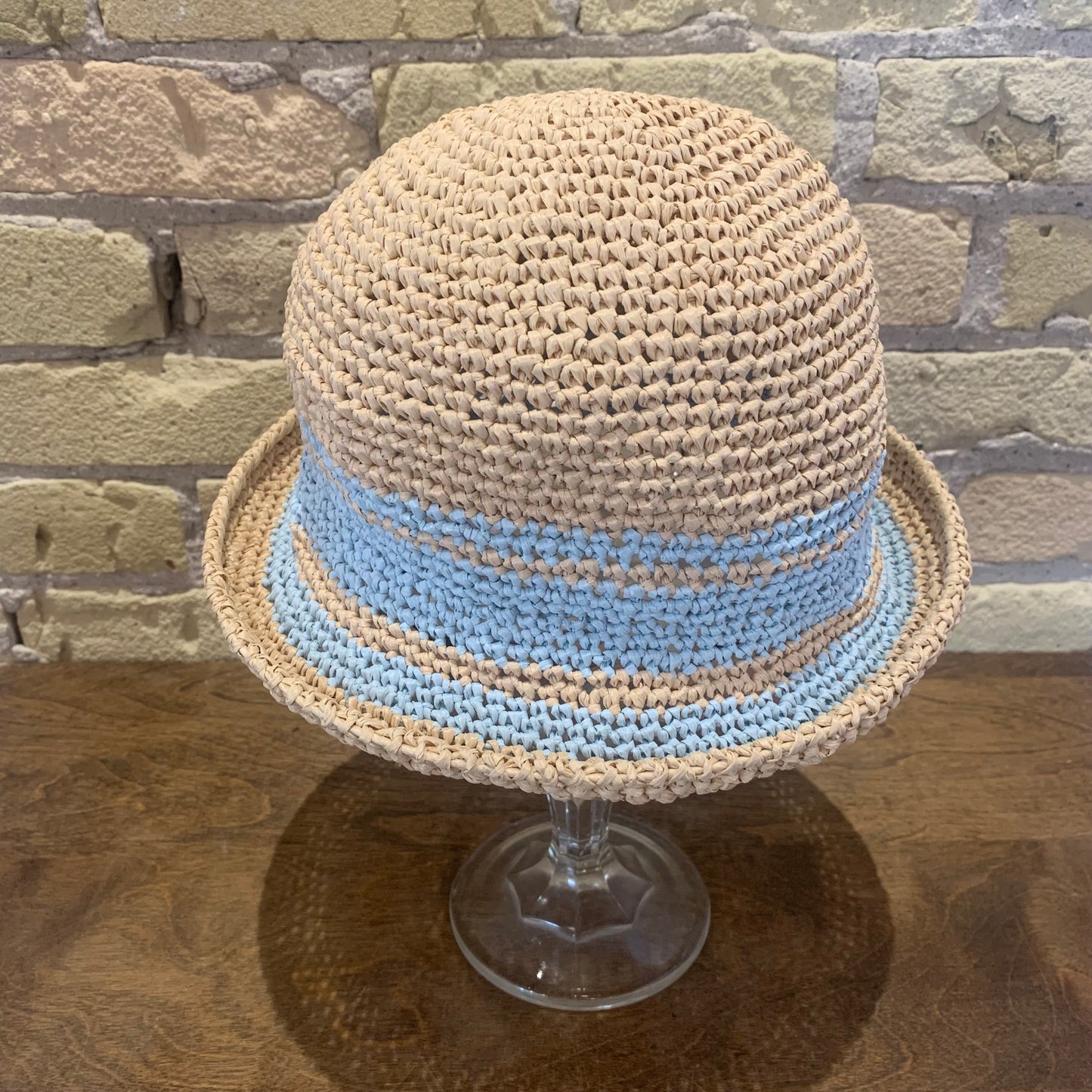 dot.s Natural Raffia Hat With Blue Stripe