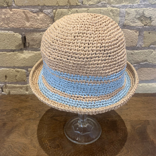 dot.s Natural Raffia Hat With Blue Stripe