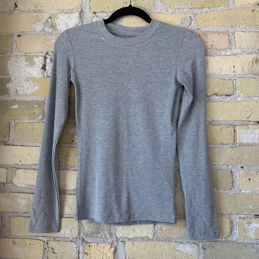 Mono B Long-Sleeve Ribbed Top Heather Grey