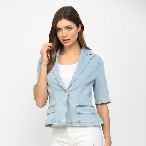 Fate Short Sleeve Denim Blazer - shoostore