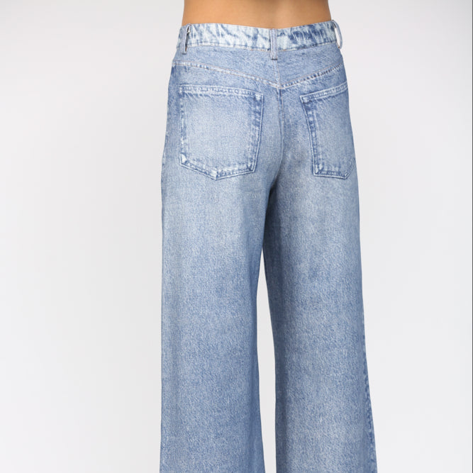 Fate Wide Leg Denim Print Pants - shoostore