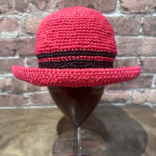 dot.s Red Rafia Hat - 2 Black Stripes