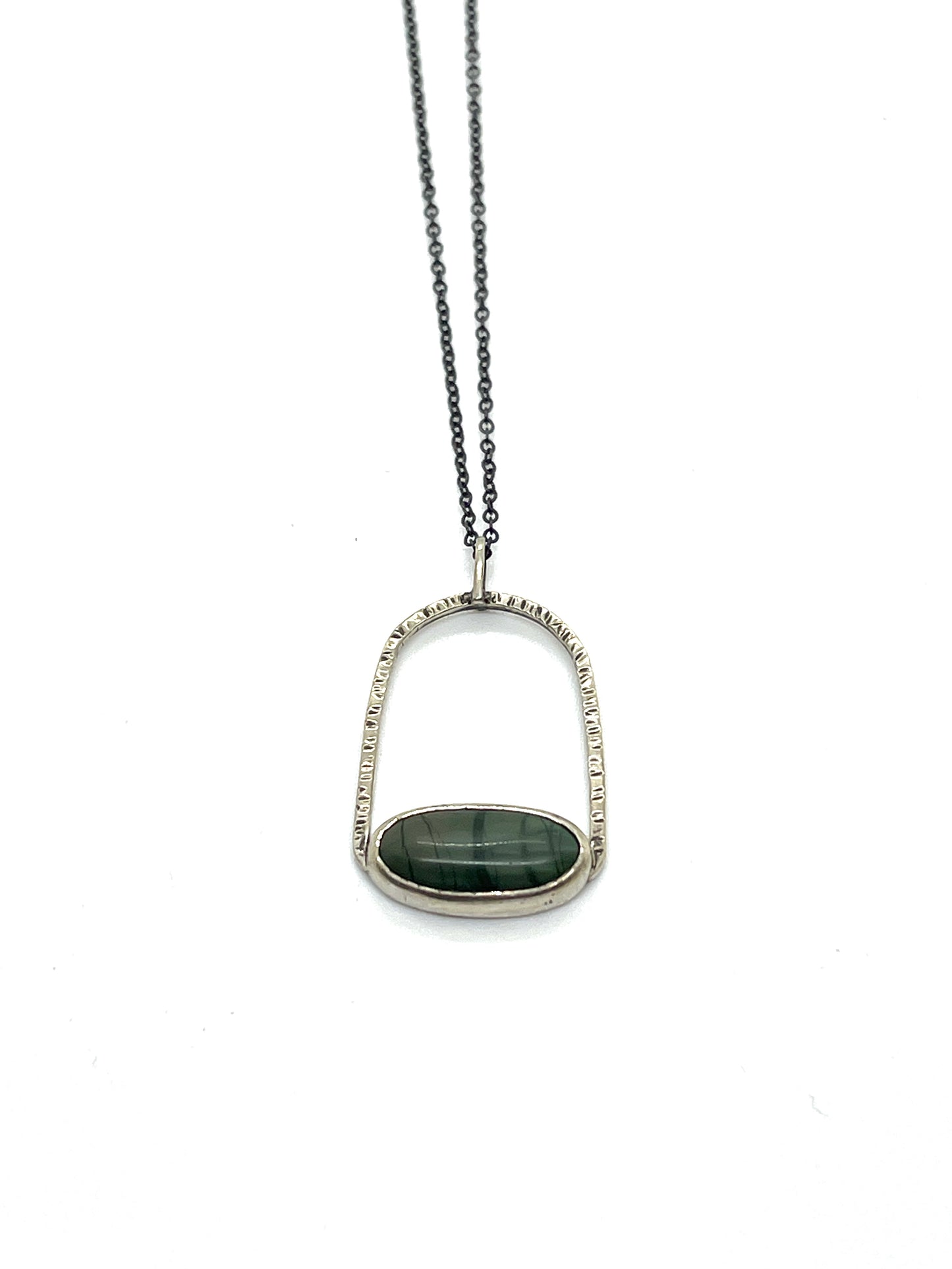 Green imperial jasper (green w/ striping) and oxidized sterling silver necklace
