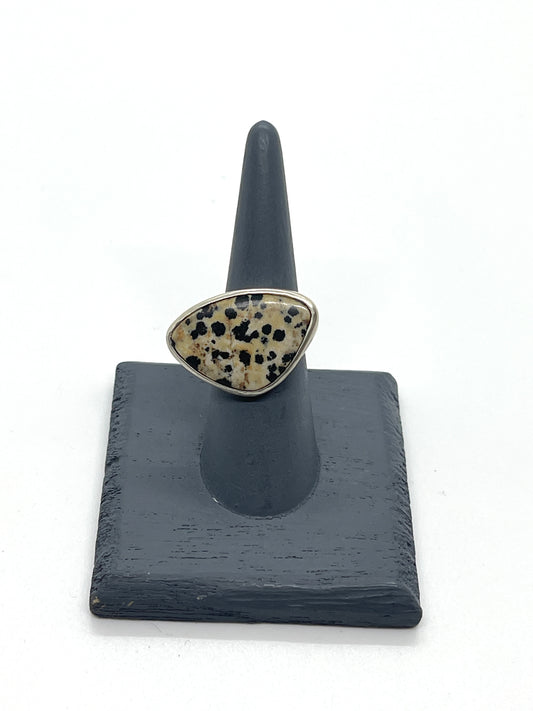 Dalmatian jasper ring in sterling silver
