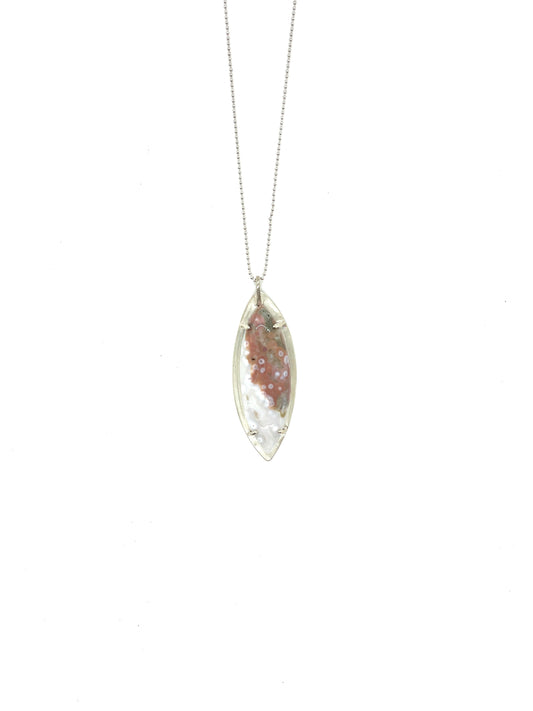 Ocean jasper (marquise shape) and sterling silver necklace