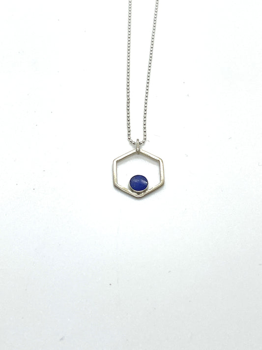 Lapis lazuli hex and sterling silver necklace