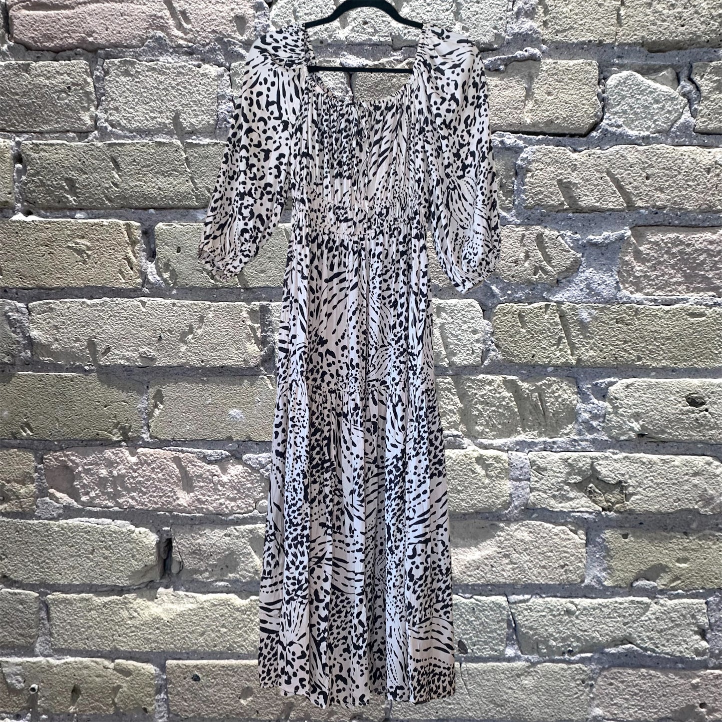 Grade & Gather Printed Midi Dress Ivory