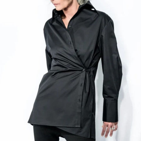 Article X Wrap Button Down Shirt Black