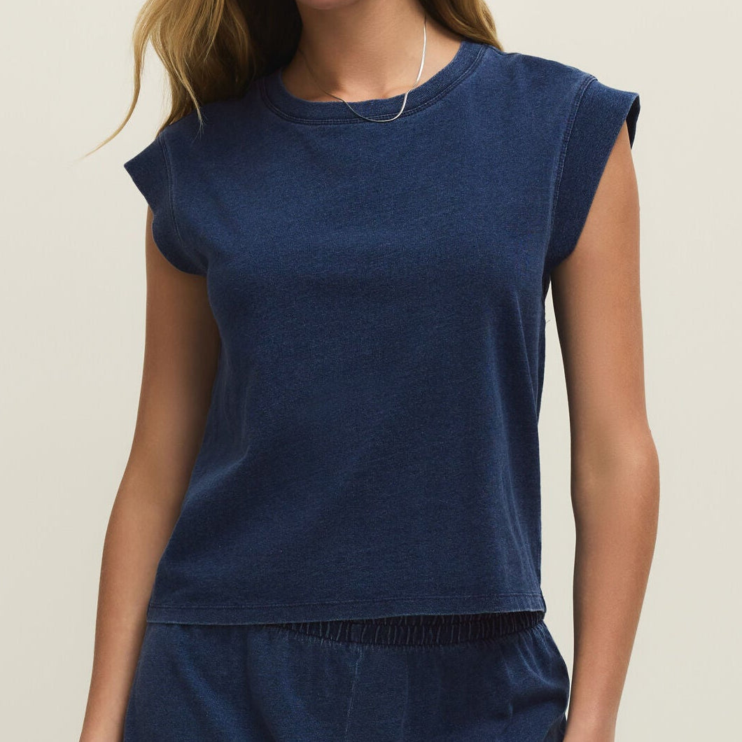 Z Supply Camino Jersey Denim Top Indigo - shoostore