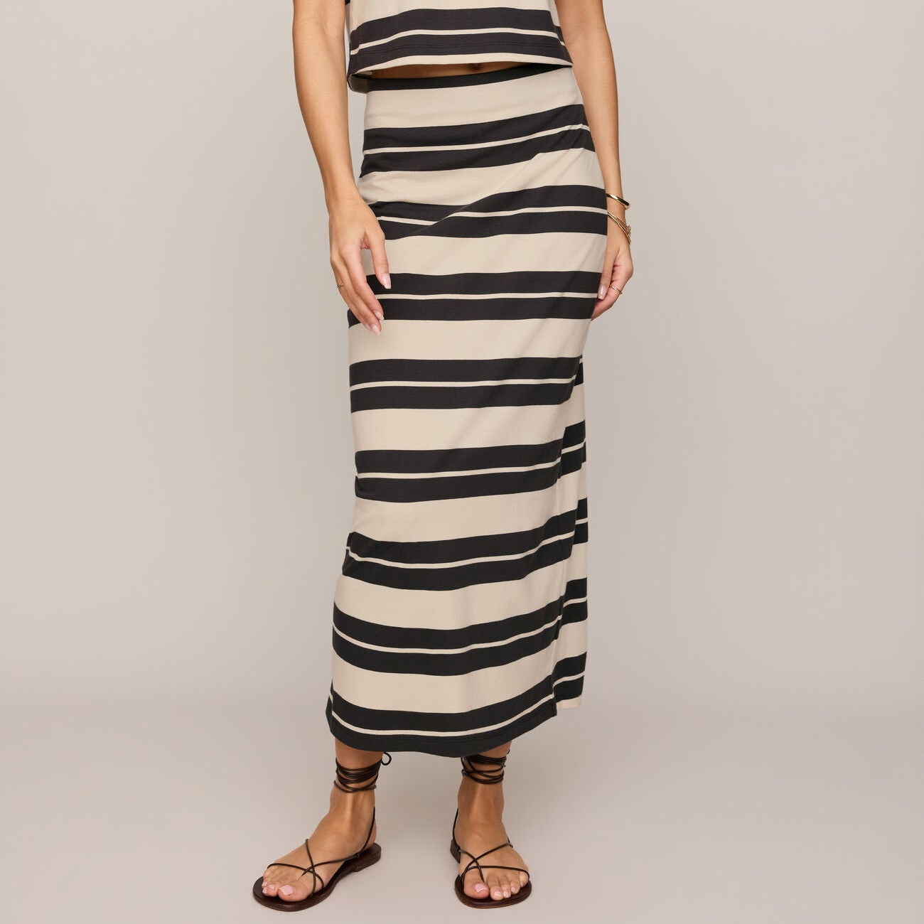Gail Striped Jersey Midi Skirt - shoostore