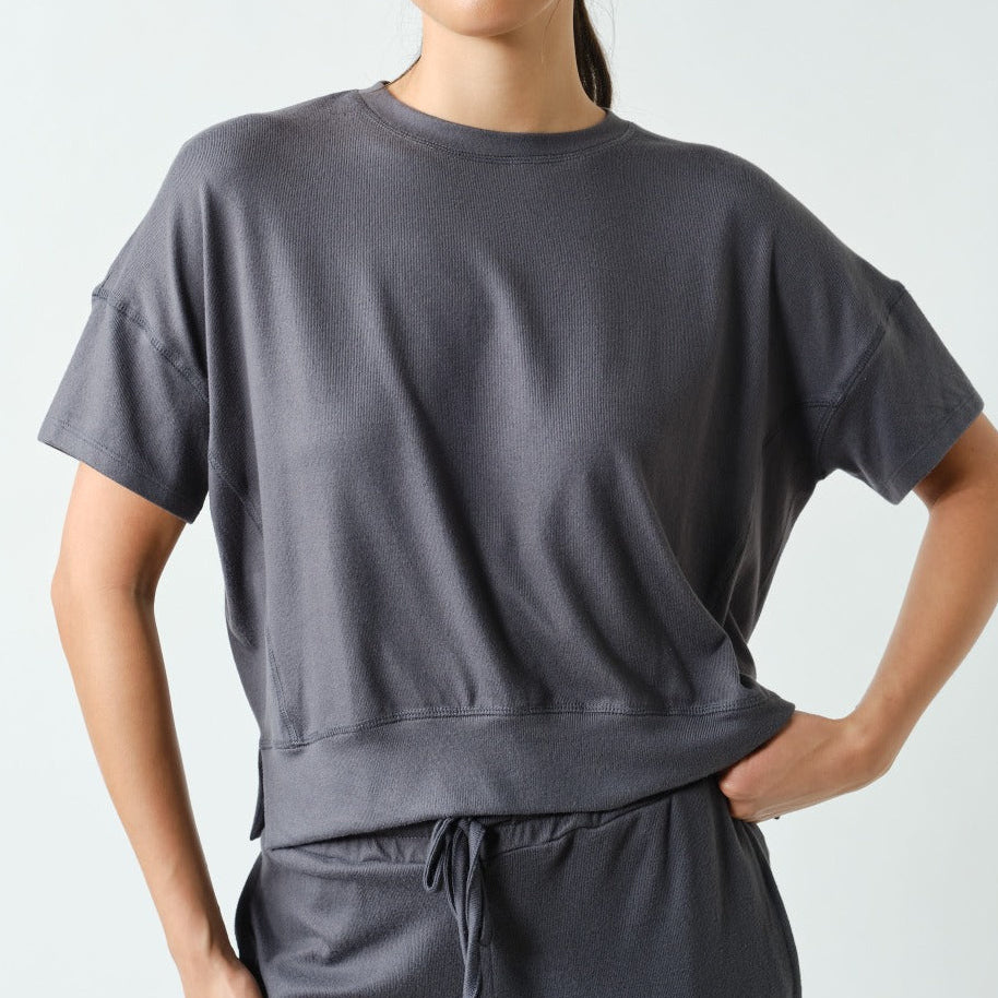 Brushed Hacci Dolman Top Ash Grey