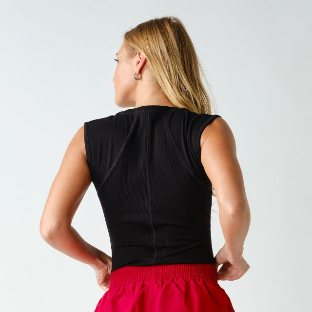 Mono B Micro-Ribbed Henley Tank Black - shoostore
