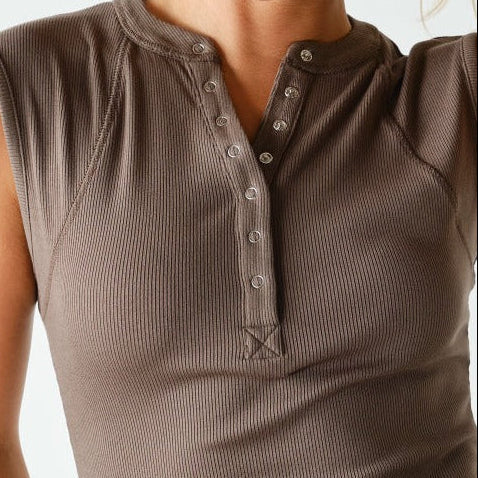 Mono B Micro-Ribbed Henley Tank - shoostore