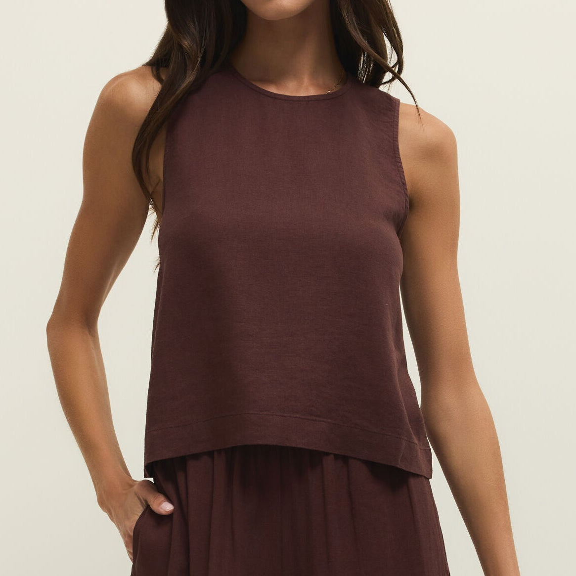Z Supply Sloane Linen Top Chocolate Cherry - shoostore