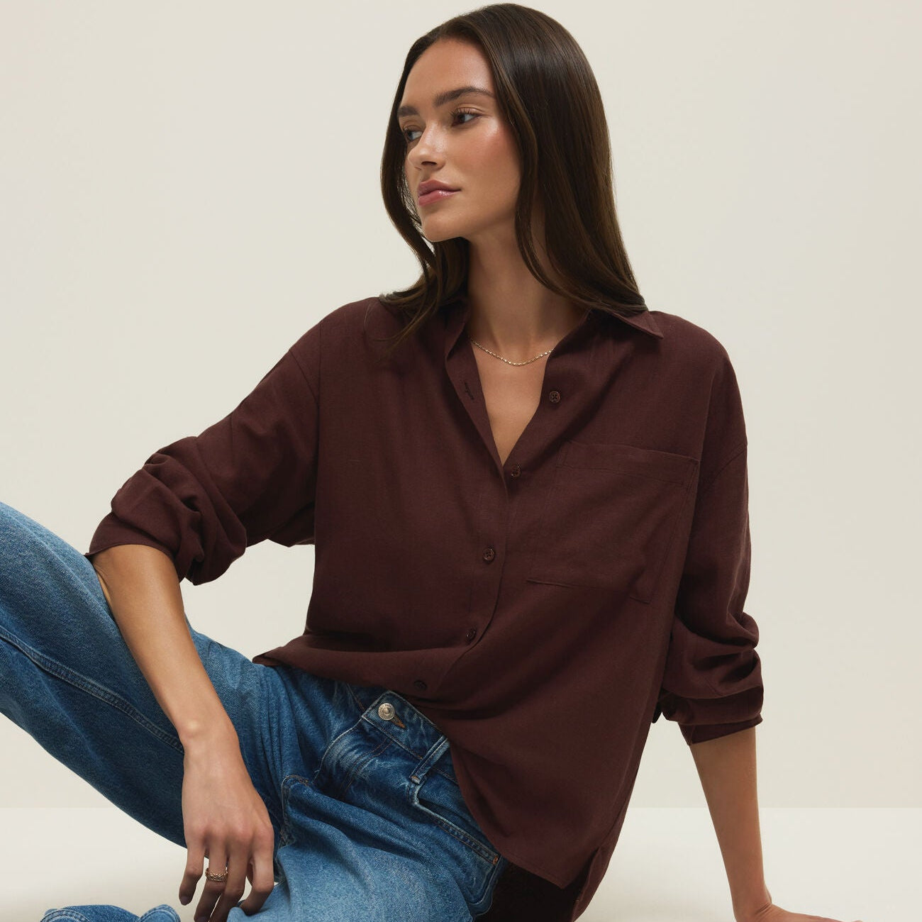 Z Supply Alfie Button Up Shirt Chocolate Cherry - shoostore