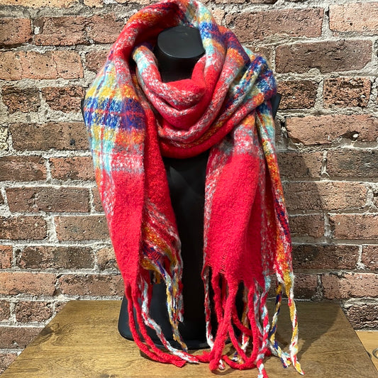 Vibrant Colorful Plaid Scarf Red