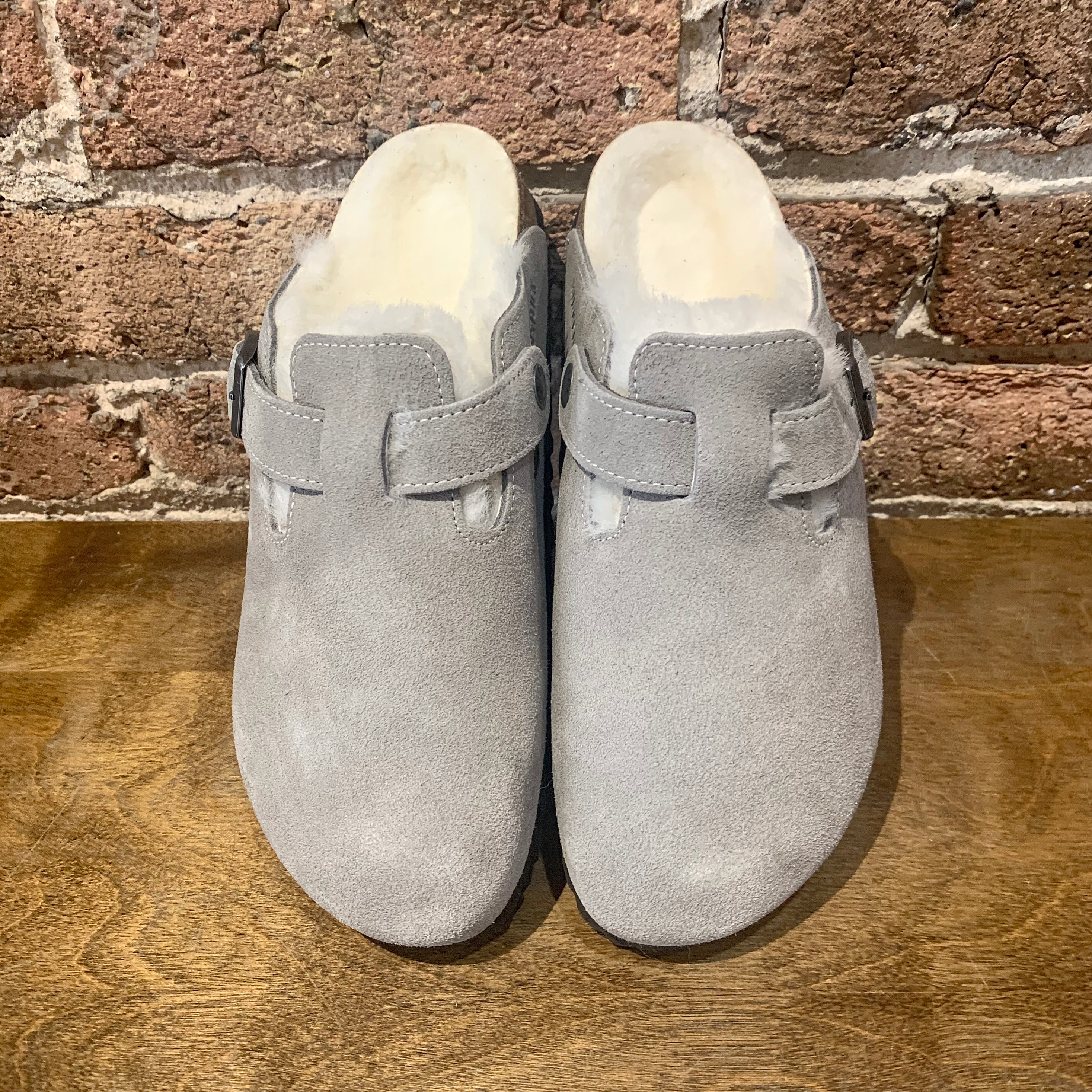 Birkenstock boston shearling discount gray